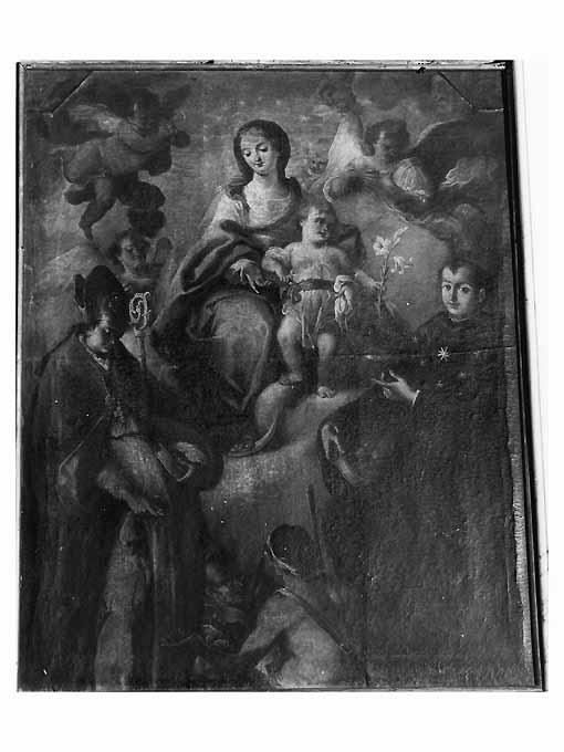 Madonna con Bambino, san Nicola da Tolentino, san Tommaso da Villanova (pala d'altare) di Carella Domenico (sec. XVIII)