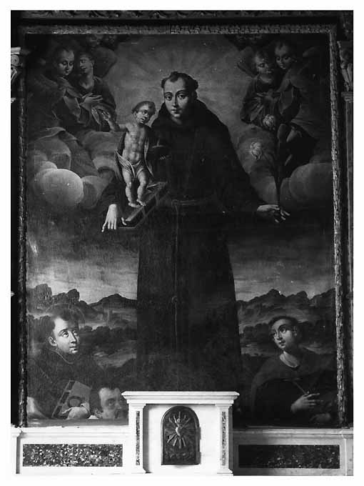 Sant'Antonio da Padova, san Domenico, santo (?) e committente (pala d'altare) di Fullone Fabrizio (attribuito) (inizio sec. XVII)