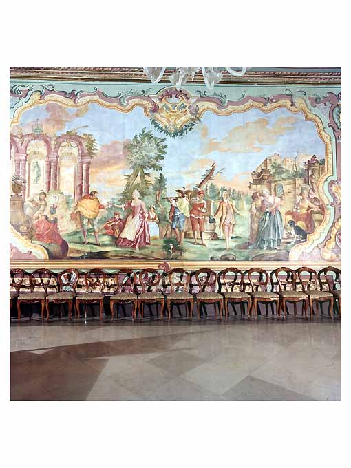Scena araldica con Francesco III Caracciolo e personaggi della corte martinese (dipinto) di Carella Domenico Antonio (sec. XVIII)