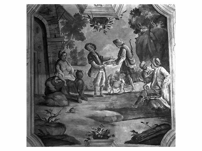 Esaù vende la primogenitura a Giacobbe (dipinto) di Carella Domenico Antonio (seconda metà sec. XVIII)