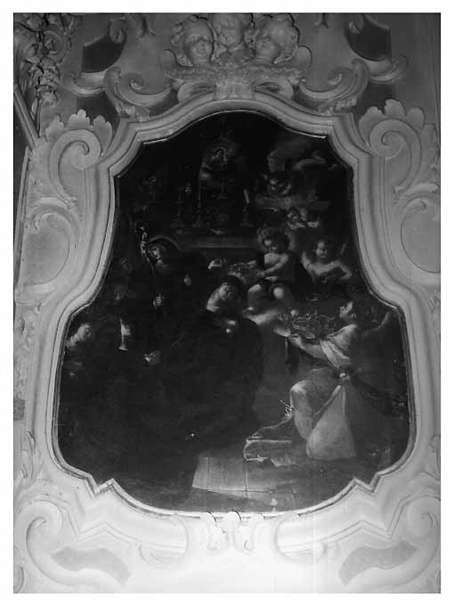 Santa Scolastica, Gesù Bambino, benedettine, angeli (dipinto) di Carella Domenico Antonio (seconda metà sec. XVIII)