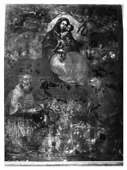 Madonna con Bambino, papa Onorio II, san Simone Stock, anime purganti, angeli (dipinto) di Galasso Salvatore (sec. XIX)