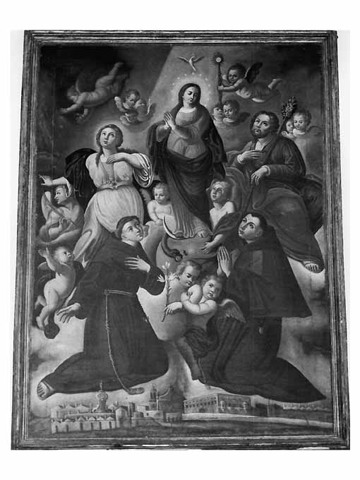 Madonna Immacolata, san Giuseppe, santa Barbara, san Pasquale, santo francescano (dipinto) - ambito Italia meridionale (seconda metà sec. XVIII)