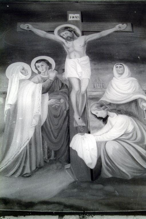 crocifissione di Cristo con la Madonna, San Giovanni Evangelista, Stephaton e Longino (dipinto) - ambito Italia meridionale (sec. XIX)