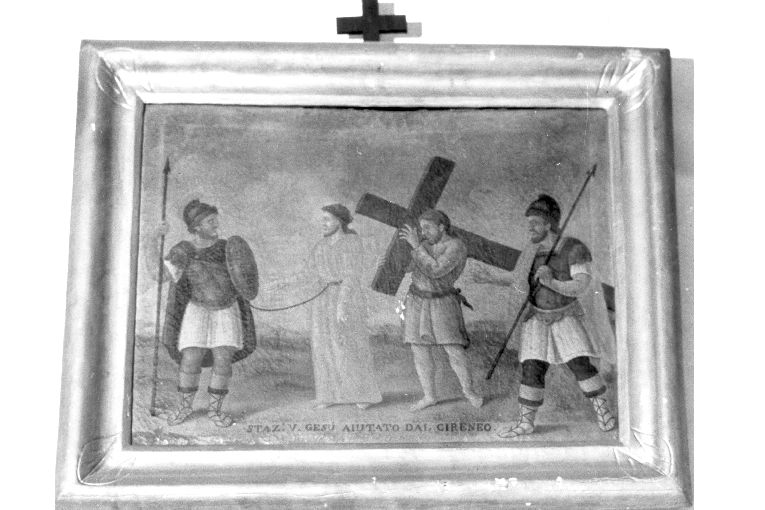 stazione V: Gesù aiutato da Simone il Cireneo a portare la croce (dipinto) di Calò Francesco (sec. XIX)