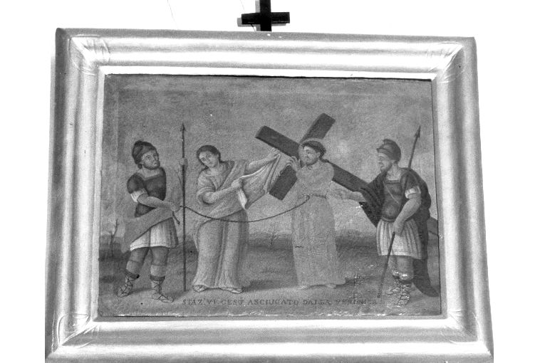 stazione VI: Gesù asciugato dalla Veronica (dipinto) di Calò Francesco (sec. XIX)