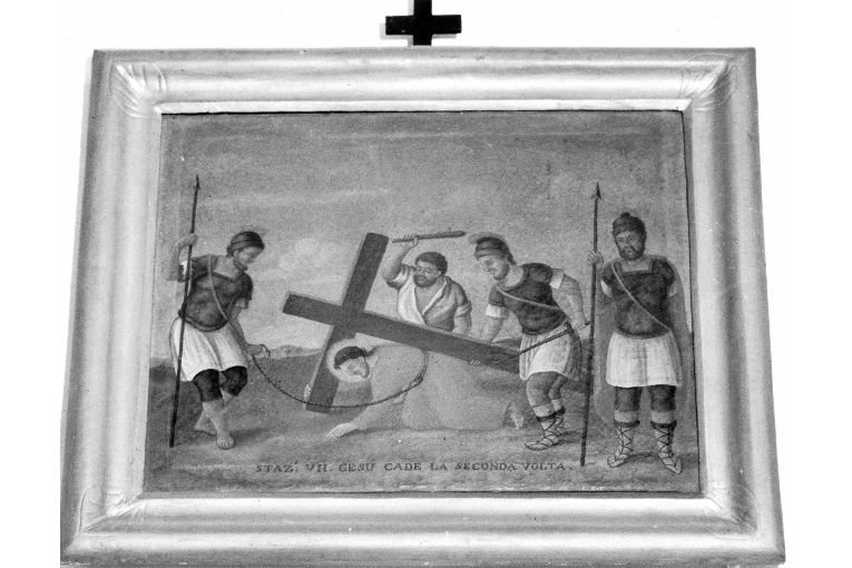 stazione VII: Gesù cade sotto la croce la seconda volta (dipinto) di Calò Francesco (sec. XIX)