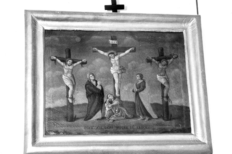 stazione XII: Gesù innalzato e morto in croce (dipinto) di Calò Francesco (sec. XIX)