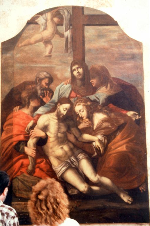 deposizione di Cristo dalla croce con la Madonna e santa Maria Maddalena (dipinto) di Scalera Tommaso (sec. XVII)