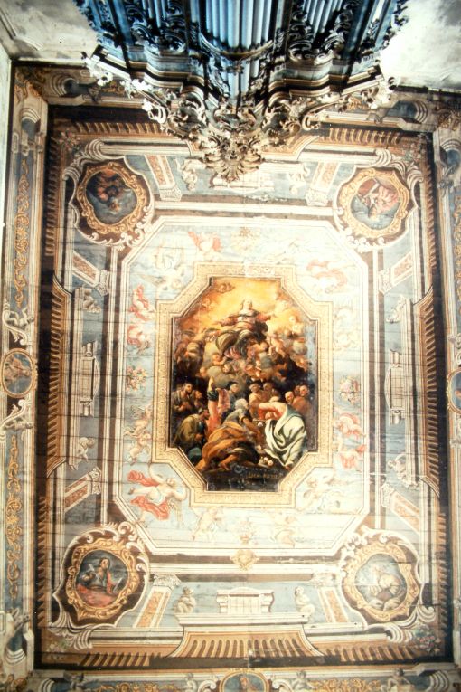Santi Evangelisti, angeli, finta architettura (dipinto) di Alvese Luca (sec. XVIII)