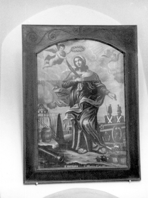 Santa Barbara, soldati, angioletti (dipinto) di Abruzzese F (sec. XIX)