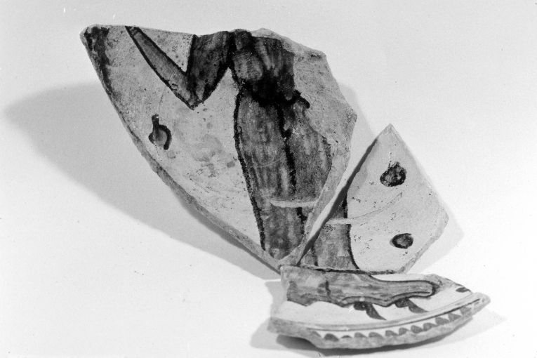 Motivo figurativo (piatto, frammento) - produzione apulo-lucana (sec. XIII)