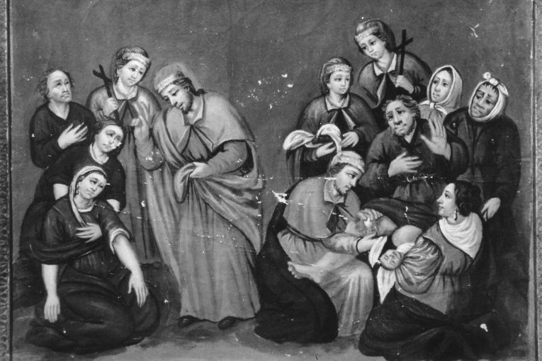 Santi Medici, I Santi Cosma e Damiano guariscono degli ammalati (dipinto, opera isolata) - ambito pugliese (sec. XVIII)