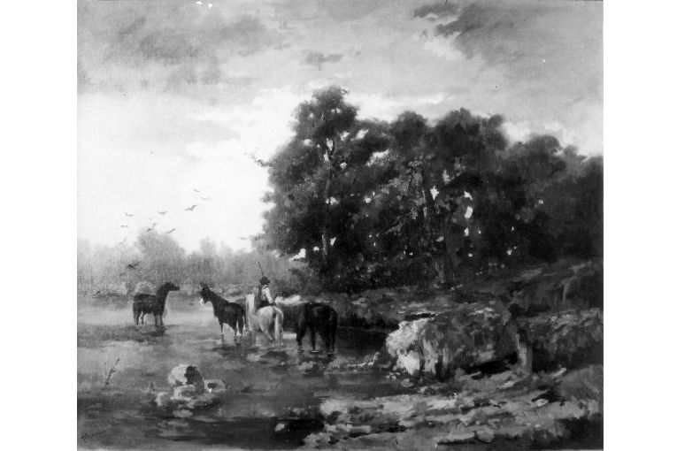 Paesaggio, paesaggio con cavalli (dipinto, opera isolata) - ambito napoletano (?) (seconda metà sec. XIX)