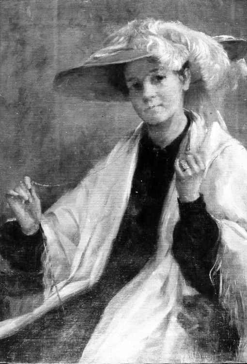 Ritratto femminile, donna con cappello che fila la lana (dipinto, opera isolata) - ambito lombardo (seconda metà sec. XIX)