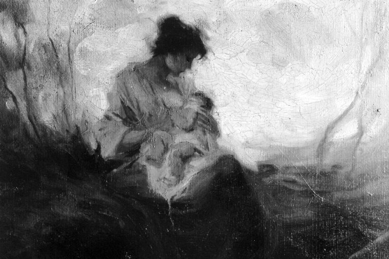 donna che allatta un bimbo (dipinto, opera isolata) di Verzetti P (primo quarto sec. XX)