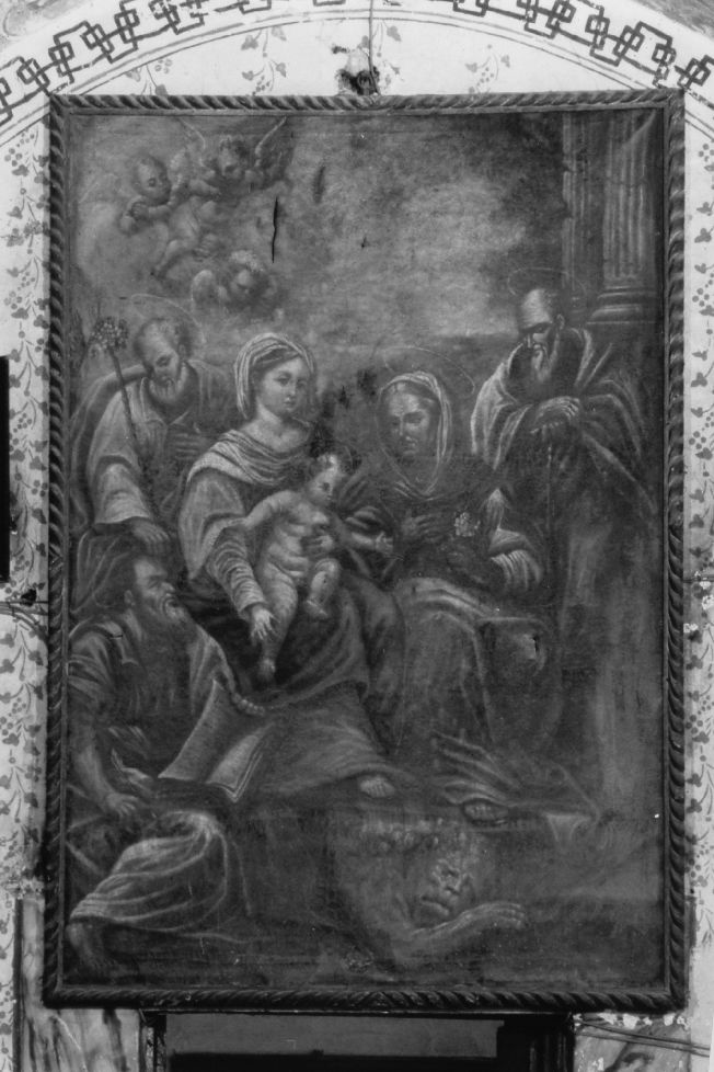 Madonna con Bambino, sant'Anna, san Gioacchino, san Giuseppe, san Marco e angioletti (dipinto) - produzione pugliese (sec. XVIII)