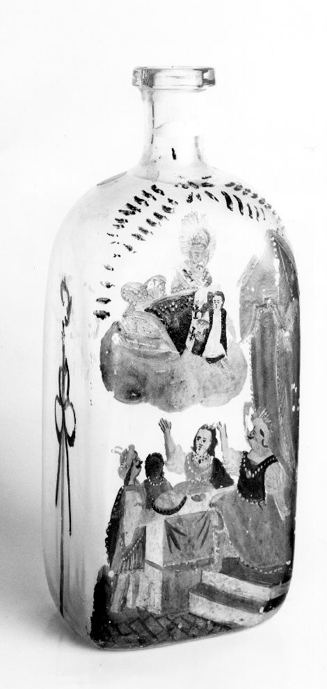 San Nicola di Myra libera Adeodato dalla mensa dell'Emiro (ampolla di pellegrinaggio) - produzione muranese-pugliese (prima metà sec. XIX)