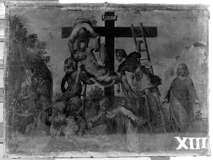 stazione XIII: Gesù deposto dalla croce (dipinto) di Bordone Andrea (prima metà sec. XVII)