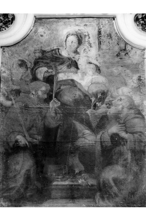 Madonna con Bambino e due francescani (dipinto) - ambito Italia meridionale (sec. XVII)
