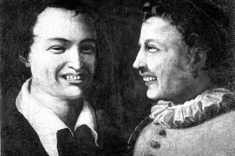 due figure maschili sorridenti (dipinto) - ambito Italia meridionale (fine/inizio secc. XVIII/ XIX)