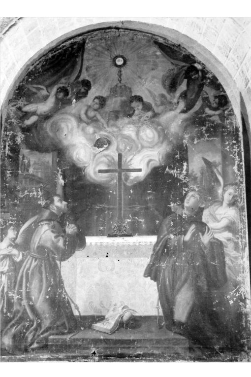 San Francesco d'Assisi e San Pasquale di Baylon in adorazione (dipinto) - ambito salentino (fine/inizio secc. XVII/ XVIII)