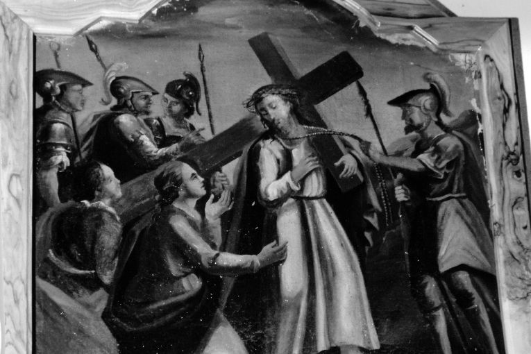 stazione IV: Gesù incontra la Madonna (dipinto) di Pagliano Giuseppe (sec. XIX)