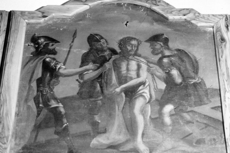stazione X: Gesù spogliato e abbeverato di fiele (dipinto) di Pagliano Giuseppe (sec. XIX)