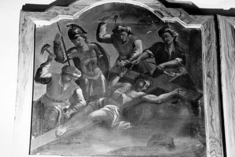 stazione XI: Gesù inchiodato alla croce (dipinto) di Pagliano Giuseppe (sec. XIX)