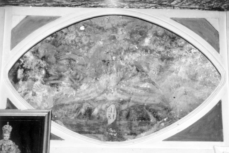 Figura virile, colomba eucaristica, Padre Eterno, Gesù crocifisso (dipinto) - ambito pugliese (secc. XVI/ XVII)