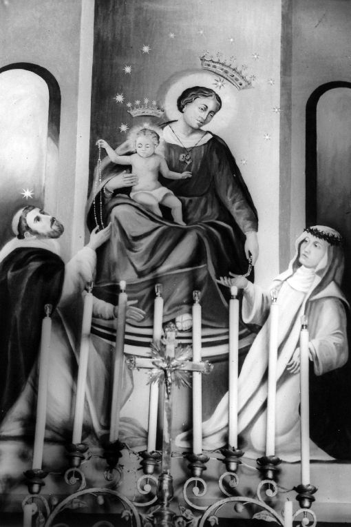 Madonna del Rosario con San Domenico e Santa Caterina da Siena (dipinto) - ambito salentino (fine/inizio secc. XIX/ XX)