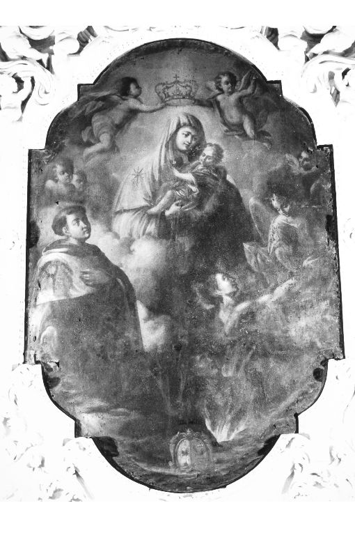 Madonna del Carmelo, Madonna del Carmelo in Gloria con san Simone Stock e Anime Purganti (dipinto) - ambito leccese (sec. XVIII)