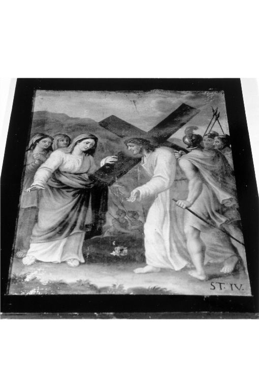 stazione IV: Gesù incontra la Madonna (dipinto) - ambito salentino (sec. XIX)