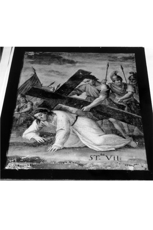 stazione VII: Gesù cade sotto la croce la seconda volta (dipinto) - ambito salentino (sec. XIX)