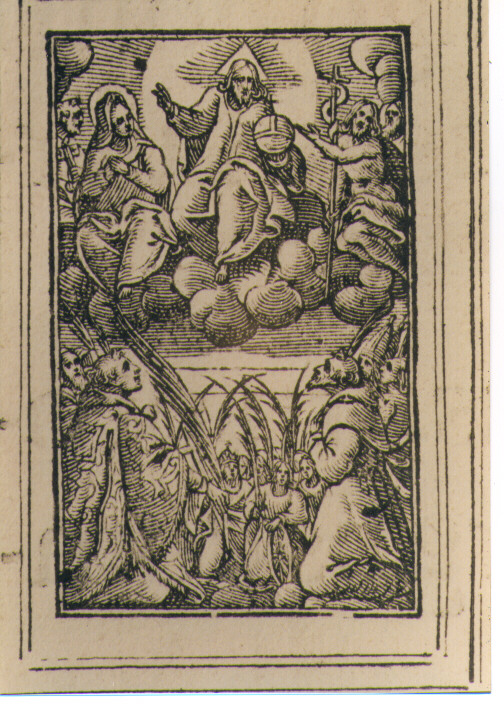 Dio Padre, Madonna, San Giovanni Battista e santi (stampa) - ambito veneziano (sec. XVII)