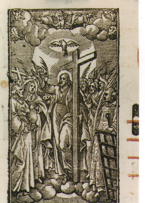 Dio Padre, Spirito Santo, Cristo Risorto e Santi (stampa) - ambito veneziano (sec. XVII)