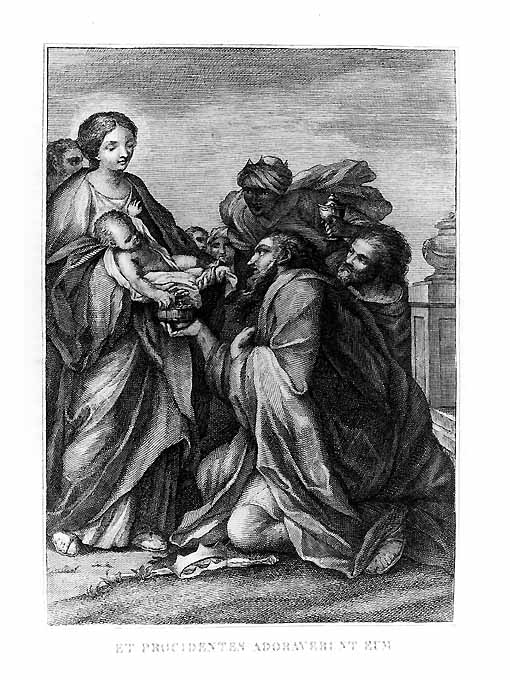 adorazione dei Re Magi (stampa) di Mochetti Alessandro (attribuito) (secc. XVIII/ XIX)