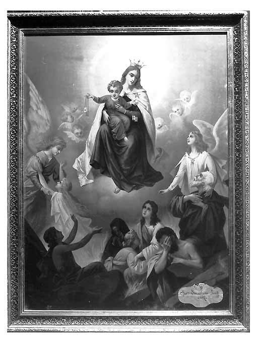 Madonna del Carmelo intercede per le anime del purgatorio (stampa) - ambito Italia meridionale (sec. XIX)