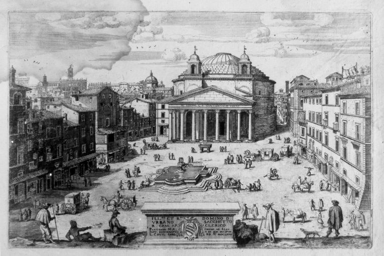 Veduta della piazza del Pantheon (stampa) di Cruyl Lievin (sec. XVII)