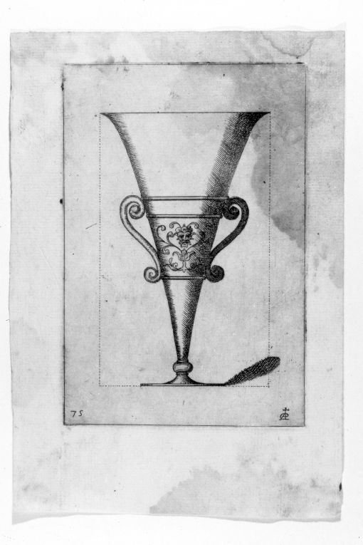 bicchiere a calice (stampa colorata a mano) - ambito italiano (seconda metà sec. XIX)