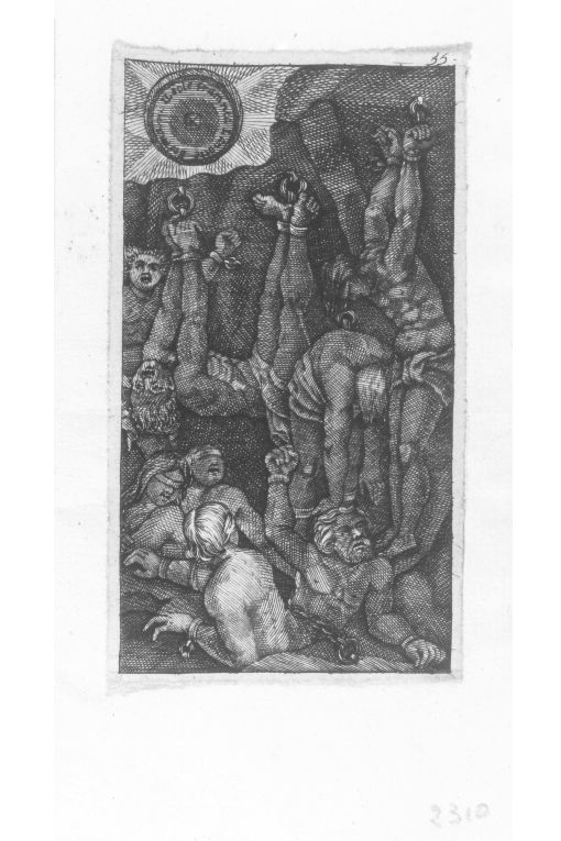 Dannati in catene (stampa smarginata) di Cavazza Giovanni Battista (prima metà sec. XVII)