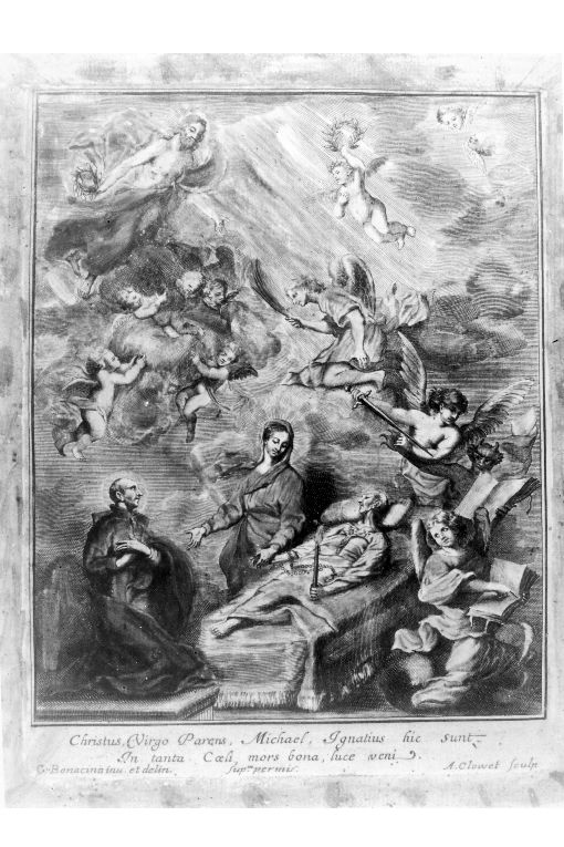 Transito di san Ignazio di Loyola (stampa) di Bonacina Cesare Agostino, Clowet Albert (terzo quarto sec. XVII)