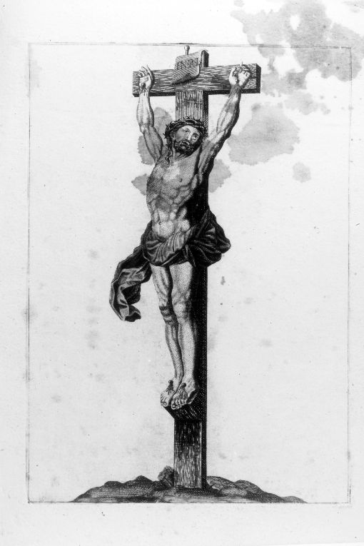 Cristo crocifisso (stampa colorata a mano) - ambito italiano (seconda metà sec. XVII)