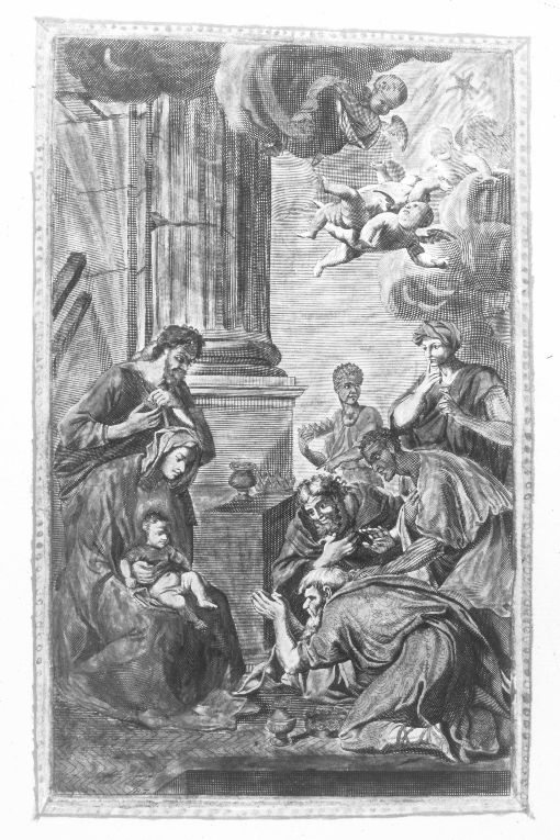 Adorazione dei Re magi (stampa) di B. T (secc. XVI/ XVII)