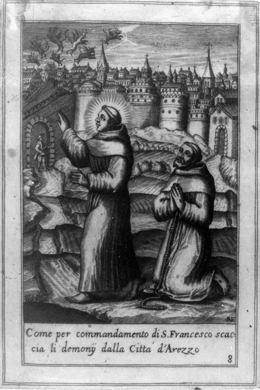 Sant'Antonio, frate, città di Arezzo (stampa) di P. V (prima metà sec. XVII)