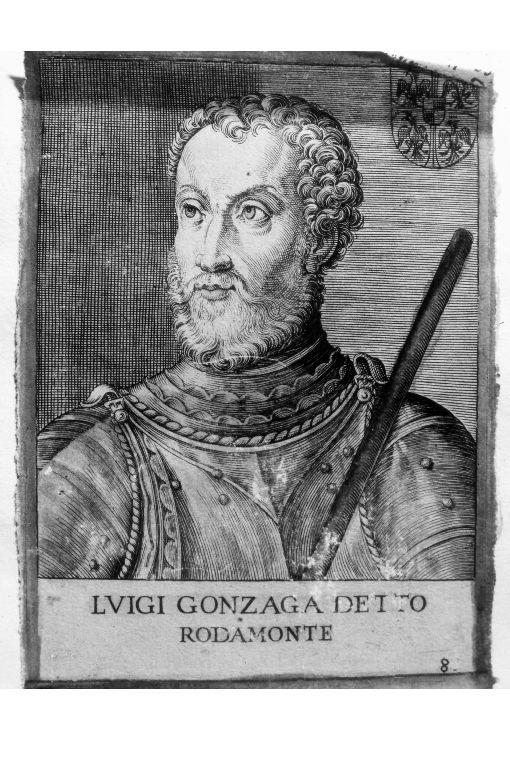 Ritratto di Luigi Gonzaga (stampa colorata a mano smarginata) di P. T (seconda metà sec. XVI)