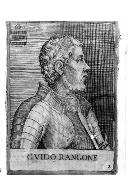 Ritratto di Guido Rangone (stampa colorata a mano smarginata) di P. T (seconda metà sec. XVI)