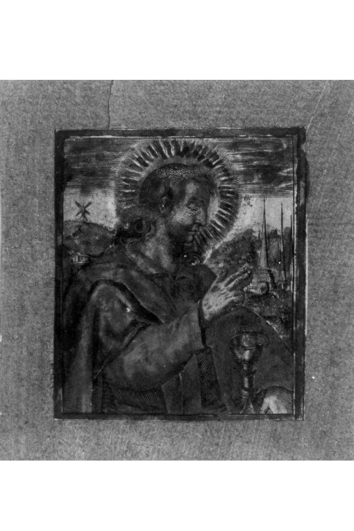 San Giovanni Evangelista (stampa colorata a mano smarginata) - ambito italiano (sec. XVI)