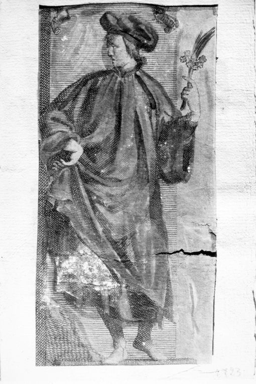 Figura virile con ramoscello (stampa colorata a mano smarginata) - ambito toscano (prima metà sec. XVI)