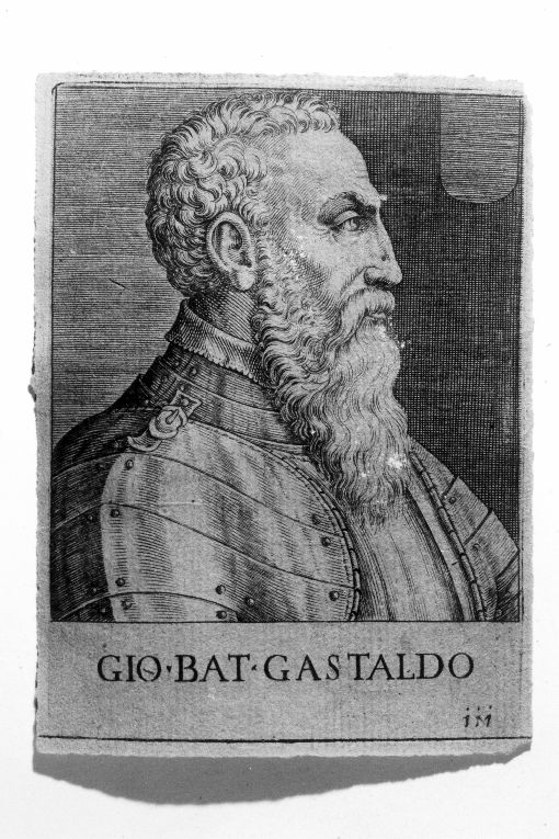 Ritratto di Giovanni Battista Gastaldo (stampa colorata a mano smarginata) di P. T (seconda metà sec. XVI)